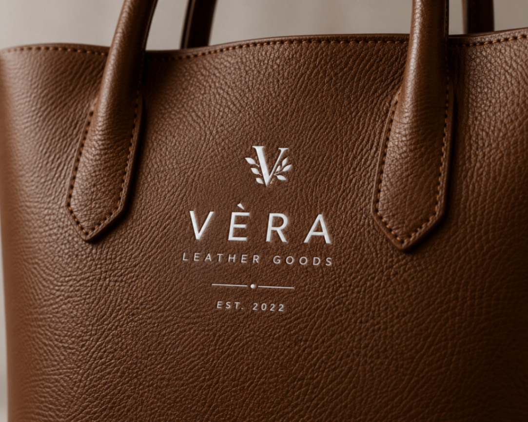 Leather goods featuring luxury foil branding.